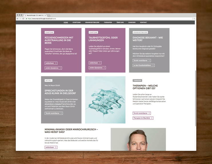 Inhaltsseite der responsive Website für die Neurochirurgie Knutti, designed by antiva