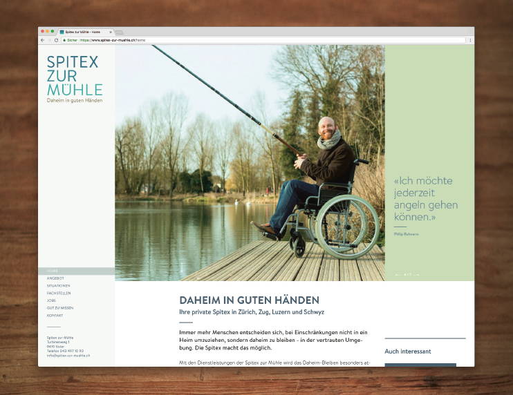 Startseite der responsive Website für die Spitex zur Mühle AG - Referenzprojekt von antiva