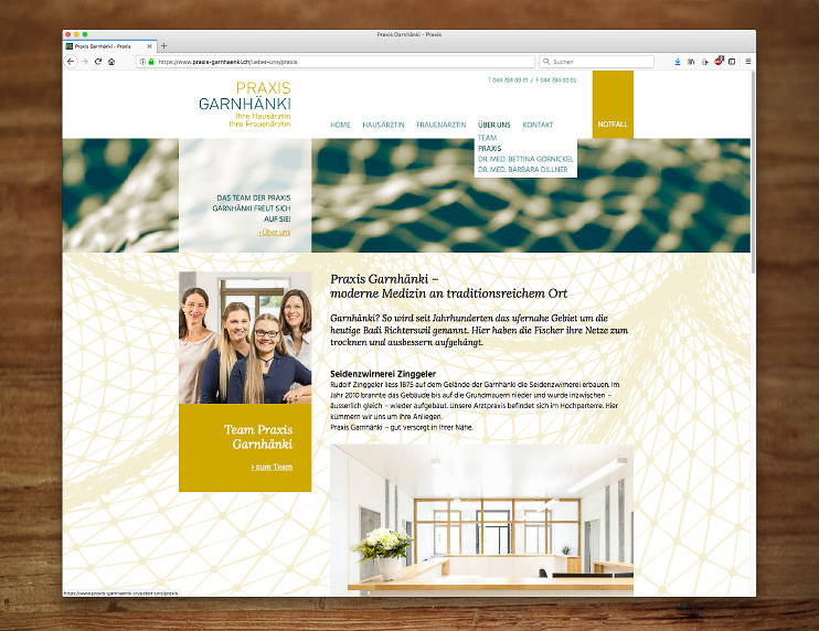 Inhaltsseite der responsive Website für die Praxis Garnhänki, designed by antiva