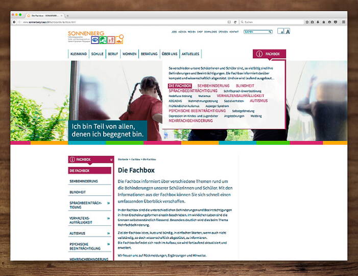 Inhaltsseite der barrierefreien, responsive Website des SONNENBERG in Baar - Referenzprojekt von antiva