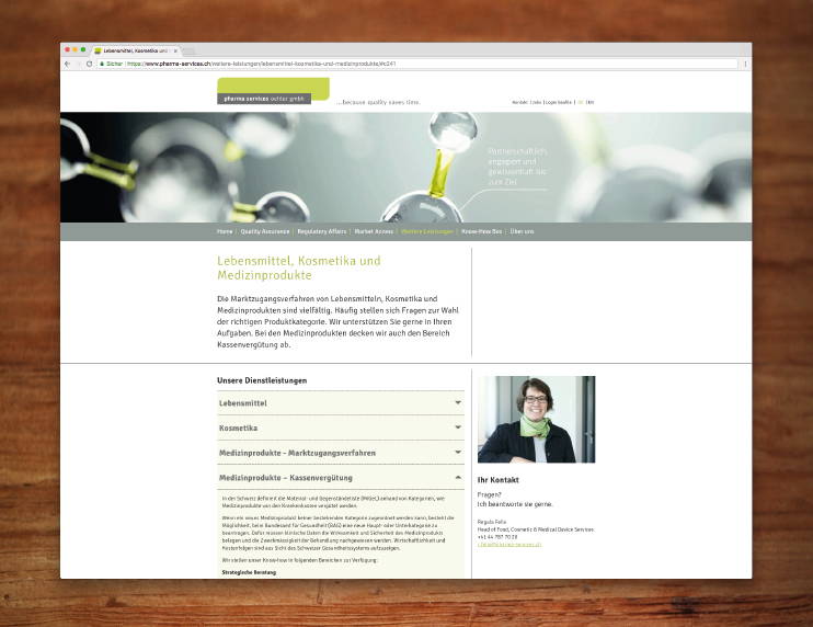 Inhaltsseite der responsive Website für pharma services oehler gmbh - Referenzprojekt von antiva