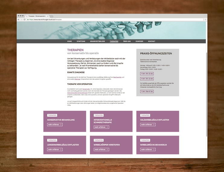 Inhaltsseite der responsive Website für die Neurochirurgie Knutti, designed by antiva