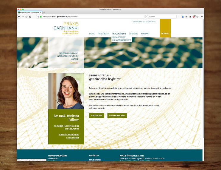 Inhaltsseite der responsive Website für die Praxis Garnhänki, designed by antiva