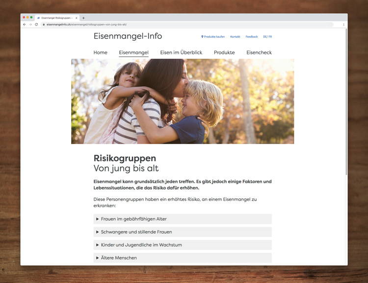 Website-Konzeption von antiva für www.eisenmangelinfo.ch