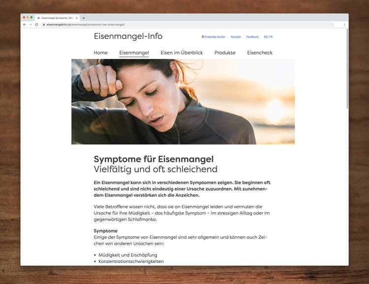 Website-Konzeption von antiva für www.eisenmangelinfo.ch