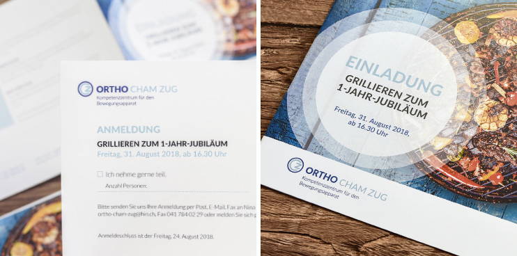 Einladungen für Anlässe von Ortho Cham Zug, realised by antiva